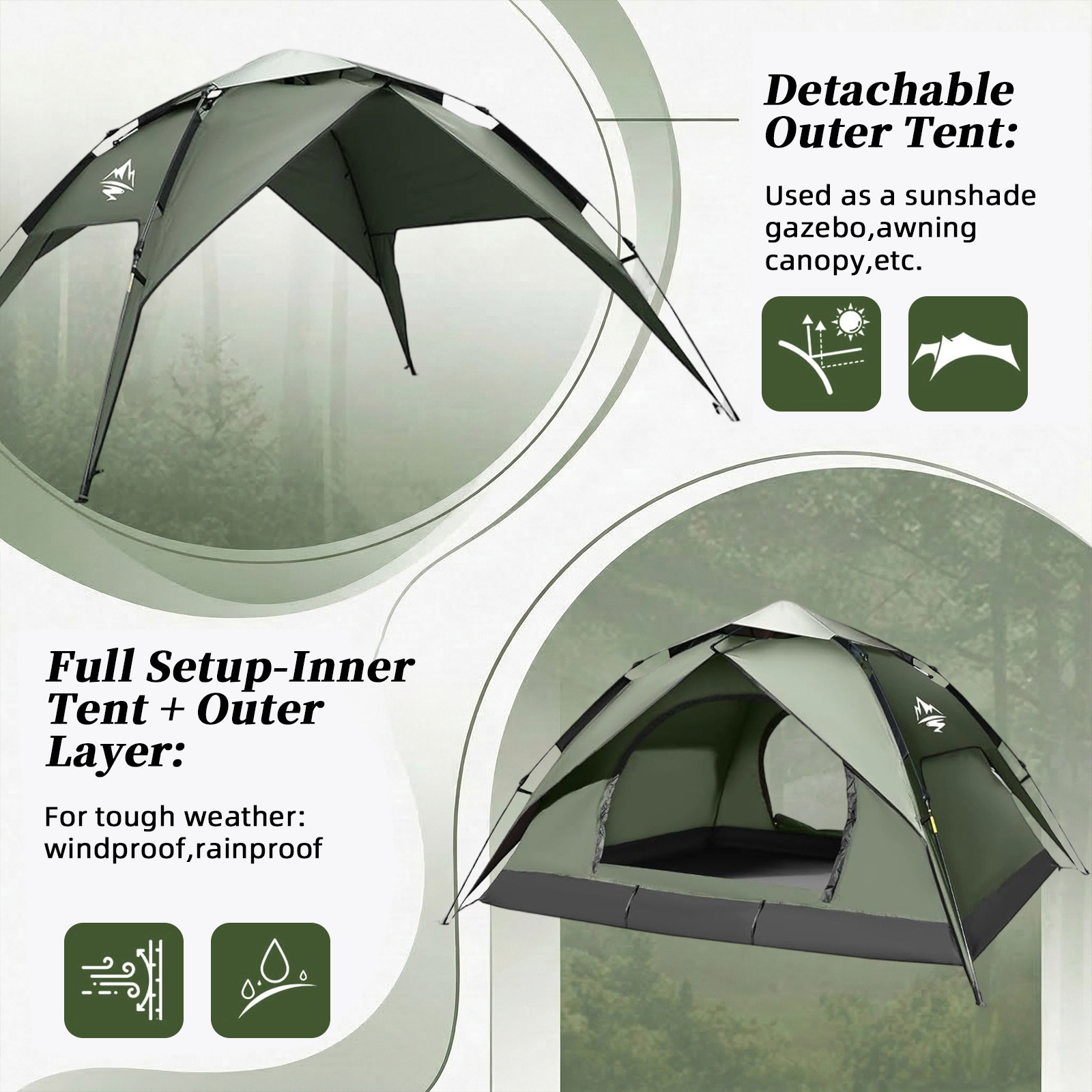 Sunflower Automatic Double Layer Camping Tent, Rainproof Sun Protection 3-5 Person Pop Up Outdoor Tent thumb 3