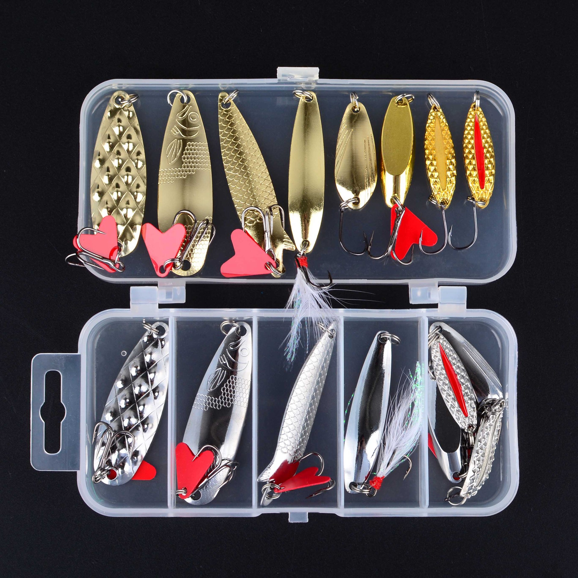 Sunflower 16Pcs Metal Spoon Lure Set With Feather Treble Hooks Saltwater & Freshwater Long Cast Fishing Baits thumb 5