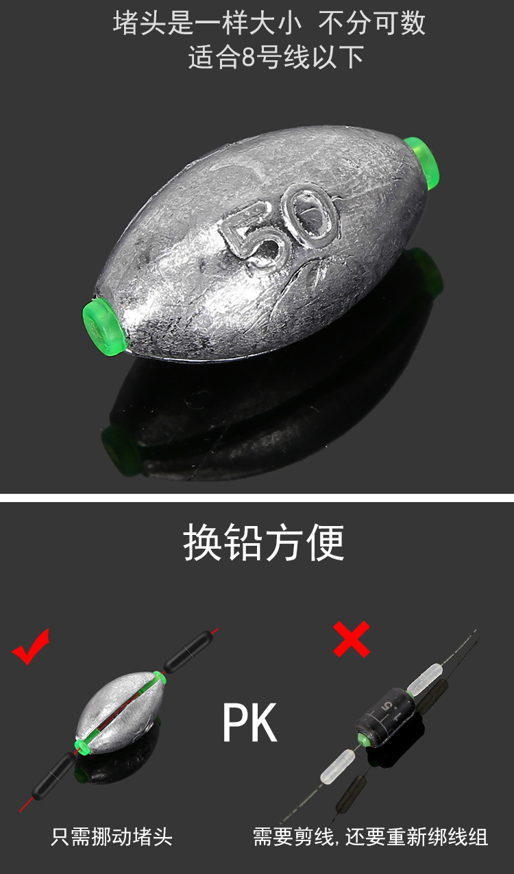 Sunflower Olive Through Lead Sinker With Green Rubber Core Multi Weights 2g-50g For Carolina Rig Fishing thumb 7