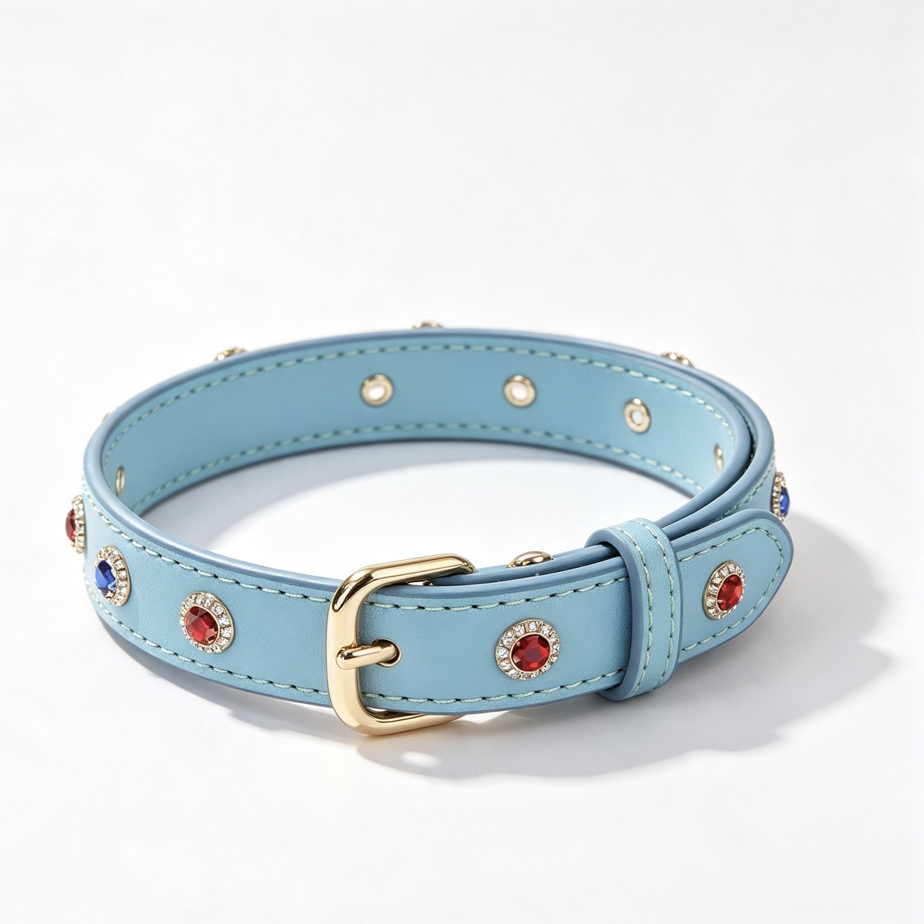 Sunflower Genuine Leather Rainbow Rhinestone Dog Collar, Adjustable Colorful Crystal Pet Collar for Dogs & Cats