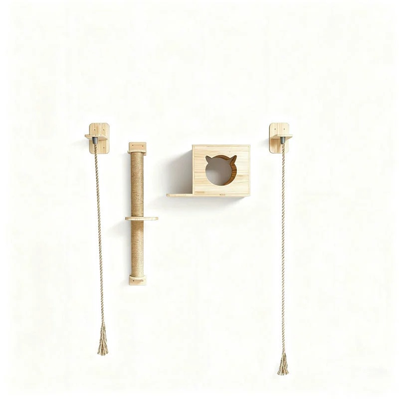 Sunflower Wall Mount Cat Tree DIY Set, Solid Wood & Sisal Cat Scratcher Furniture thumb 3