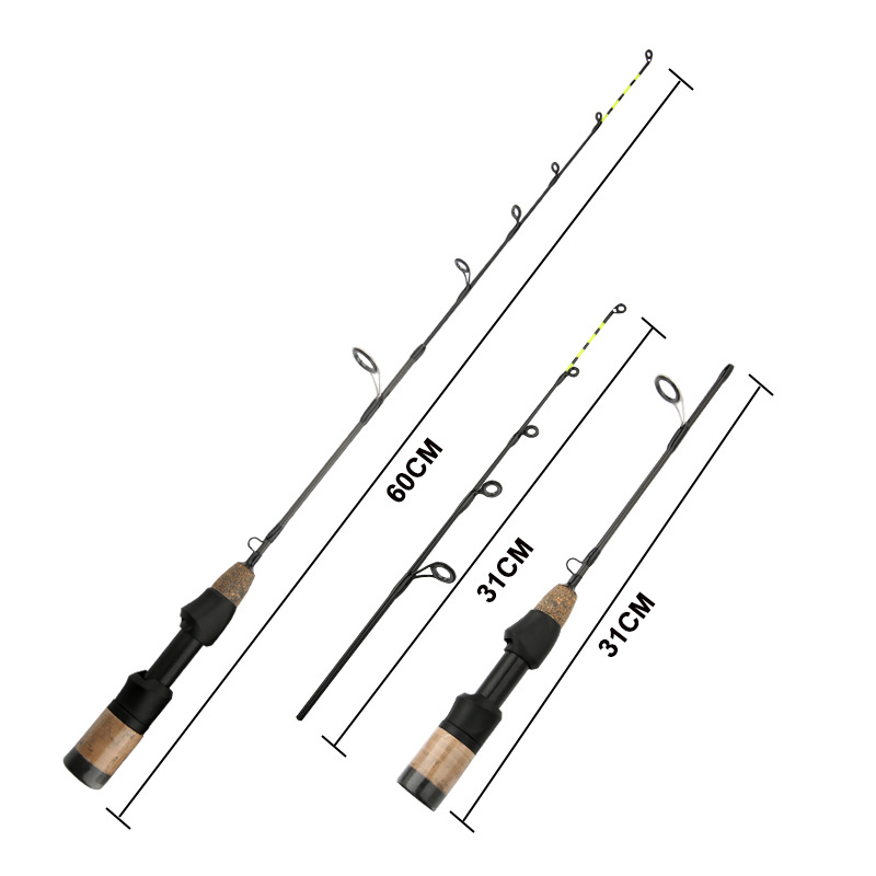 Sunflower Carbon Ice Fishing Rod 60cm, Double Tip Winter Ice Rod, 2 Sections Portable Short Lure Rod