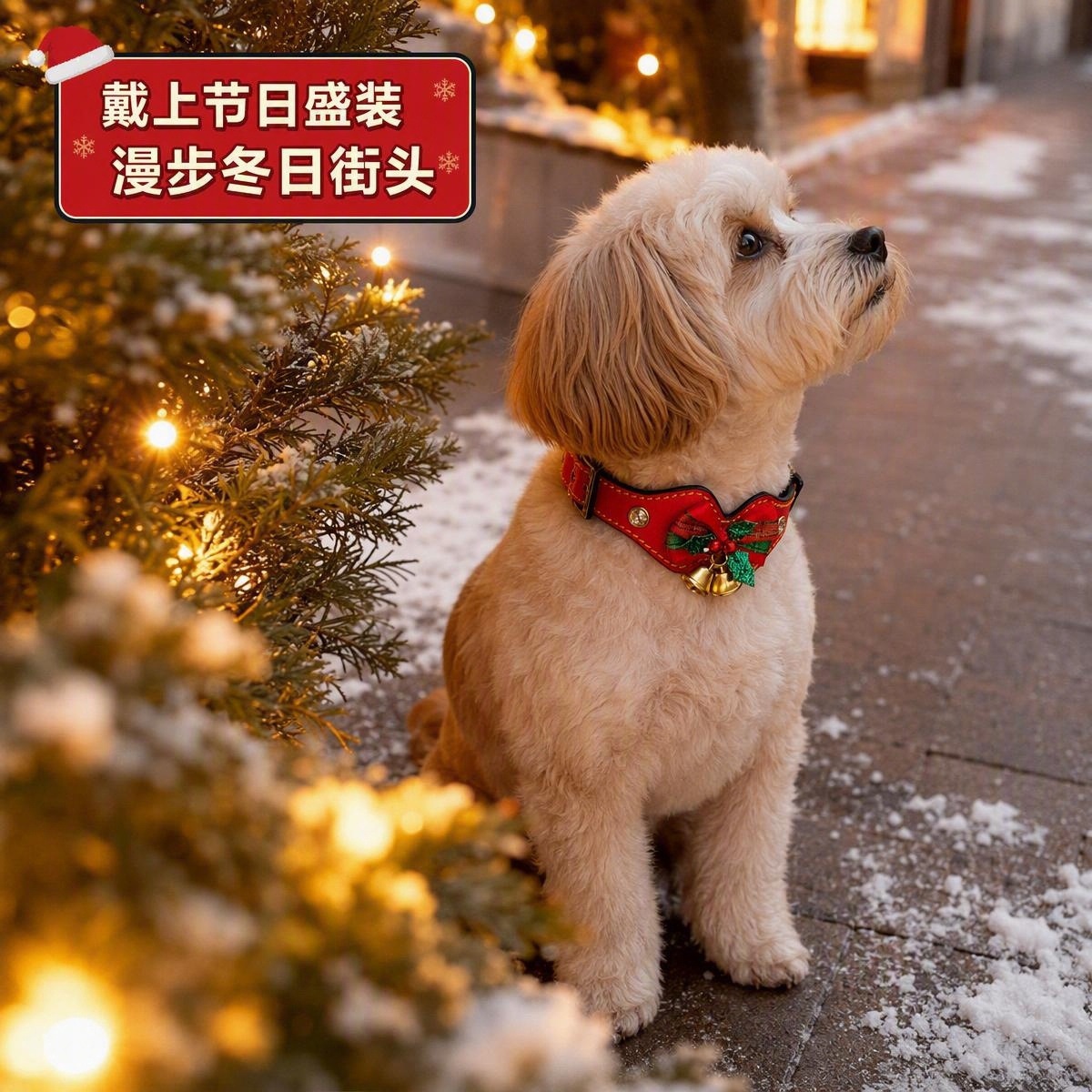Sunflower Top Grain Cowhide Christmas Bow Bell Pet Collar, Rhinestone Dog & Cat Holiday Collar thumb 5