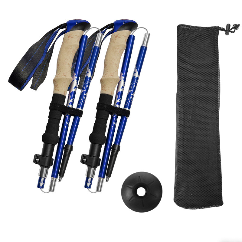 Sunflower Aluminum Alloy Folding Trekking Pole Set, Cork Grip Hiking Walking Stick thumb 1
