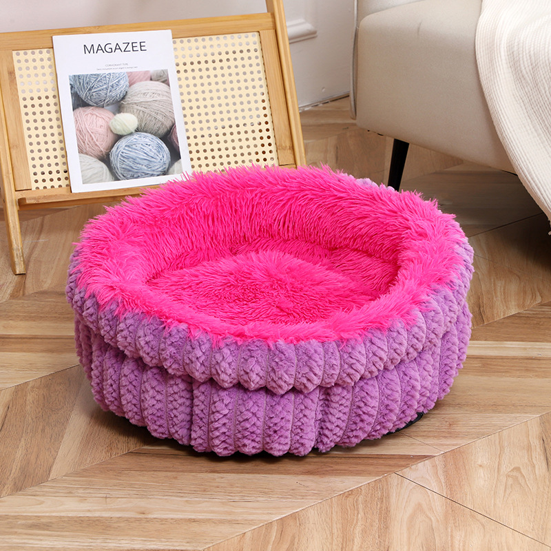 Ribbed Faux Rabbit Fur Round Donut Pet Bed thumb 2