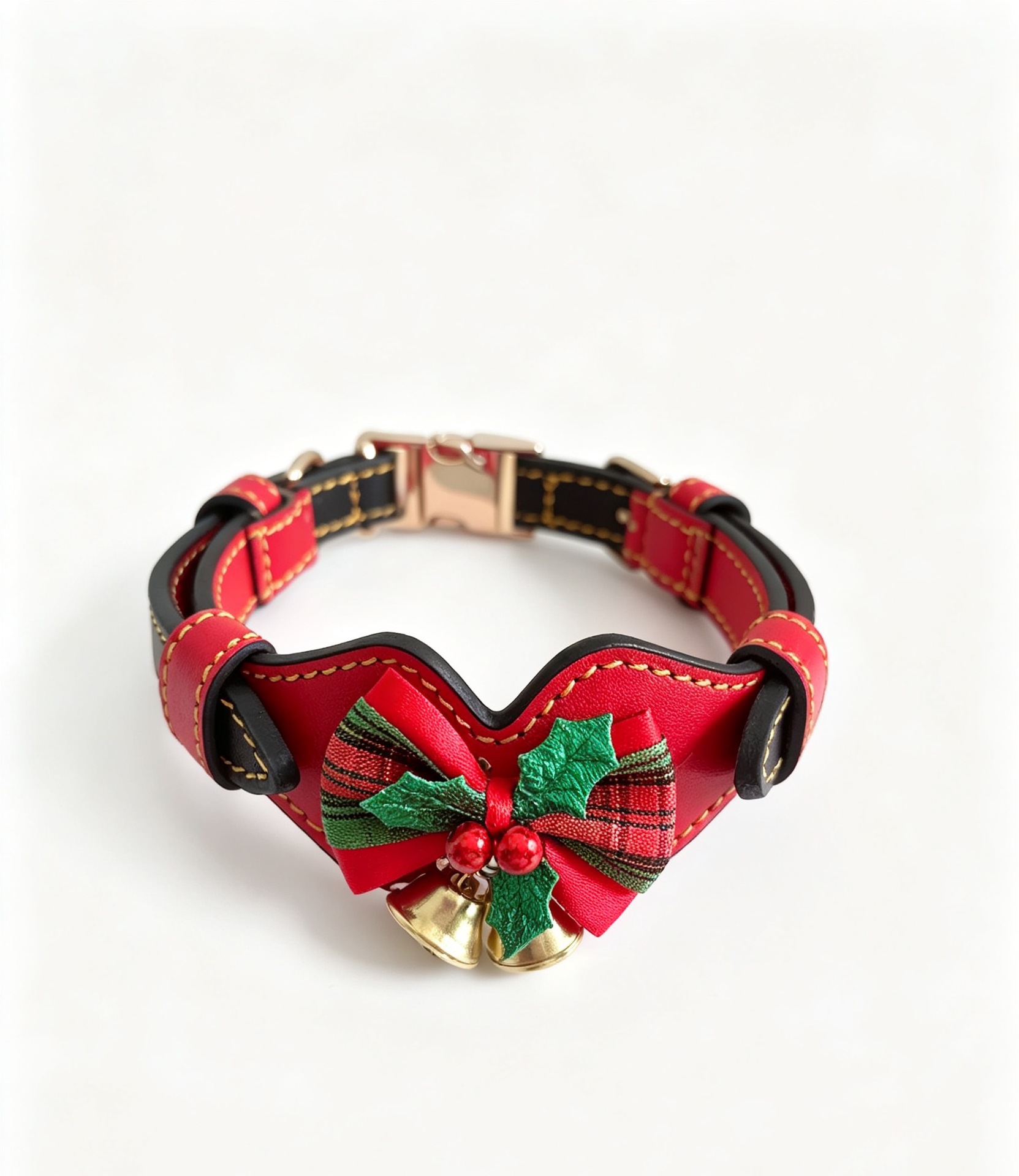 Sunflower Top Grain Cowhide Christmas Bow Bell Pet Collar, Rhinestone Dog & Cat Holiday Collar thumb 3