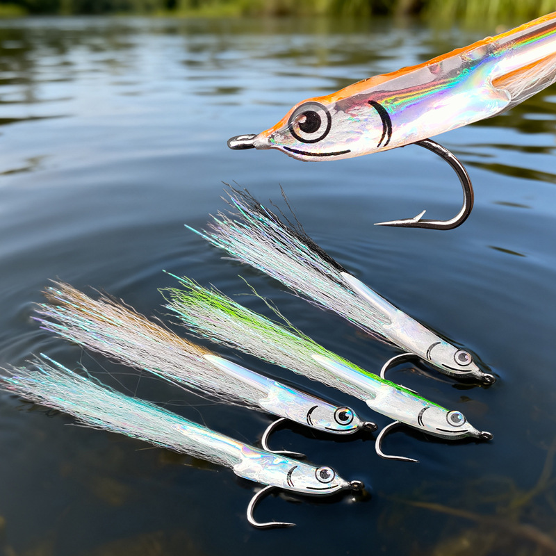 Sunflower Surge Candy Bucktail Jig Lure, Hand Tied 4# Hook Saltwater Fishing Bait for Tarpon, Pike thumb 9