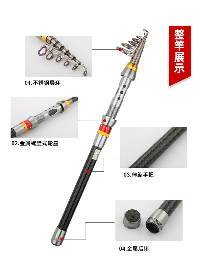 Sunflower Carbon Telescopic Mini Sea Rod, Portable Short Section Fishing Rod 1.8m~3.6m thumb 5