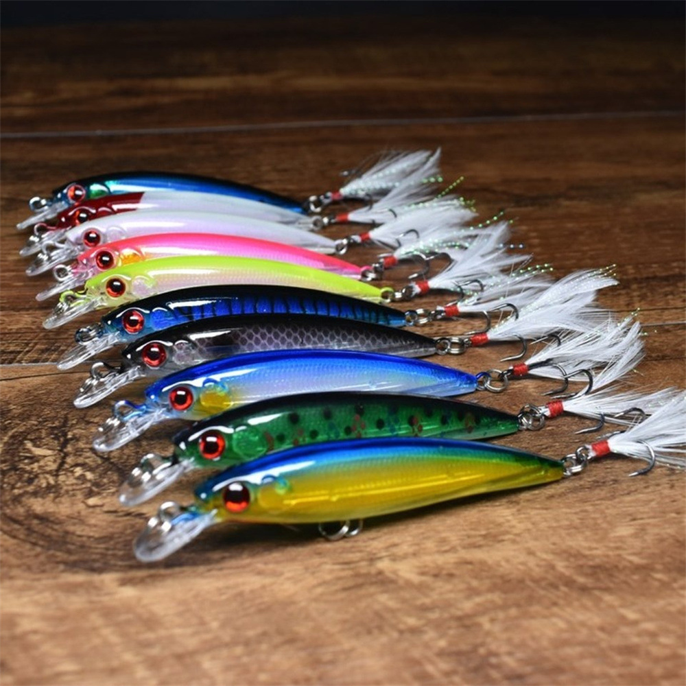 Sunflower Feather Tail Laser Minnow Lure 9cm 7g Floating Hard Bait thumb 15