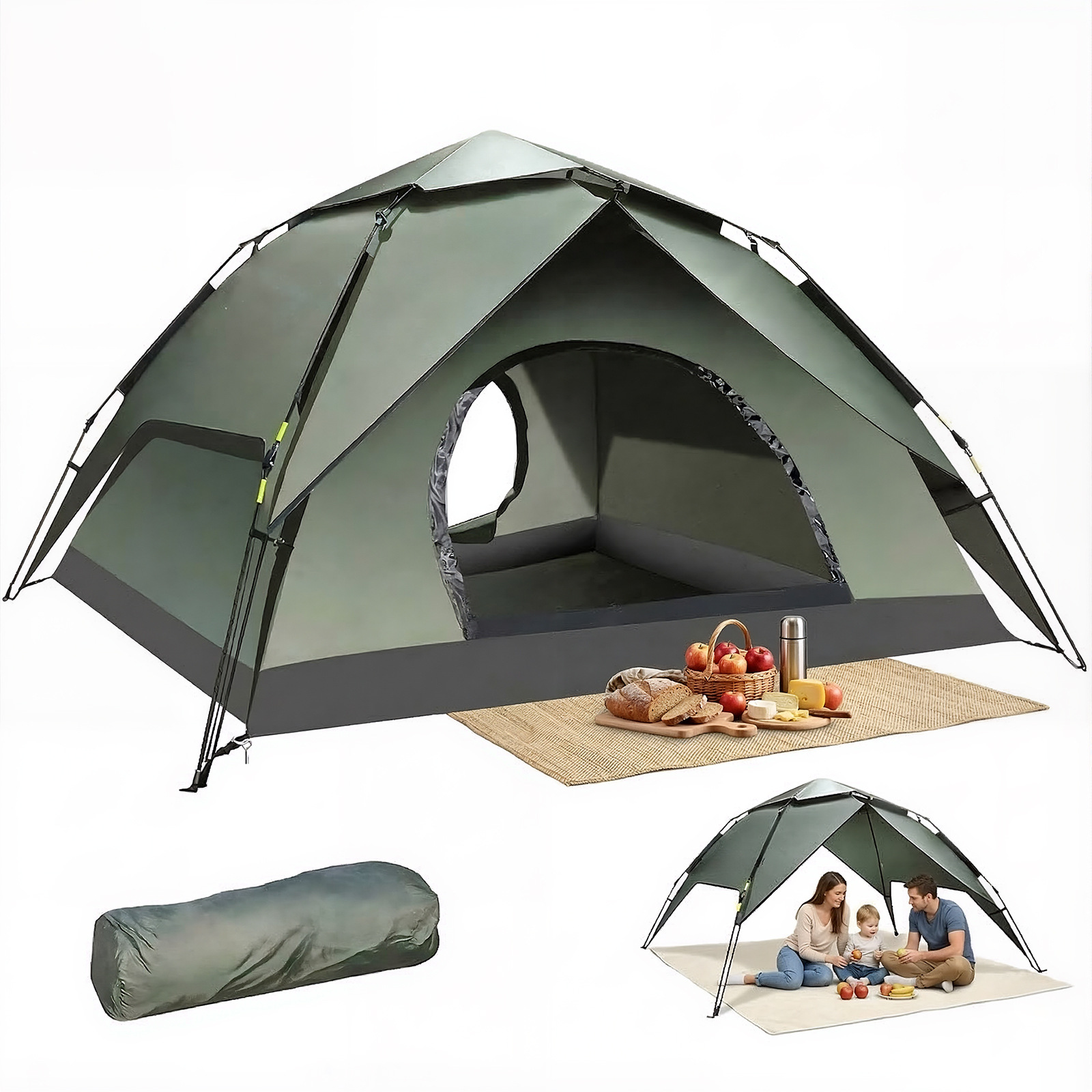 Sunflower Automatic Double Layer Camping Tent, Rainproof Sun Protection 3-5 Person Pop Up Outdoor Tent